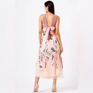 “GEISHA DESIGNS” Mae Elegant Pink and Cream Appliquéd Midi Tulle Skirt